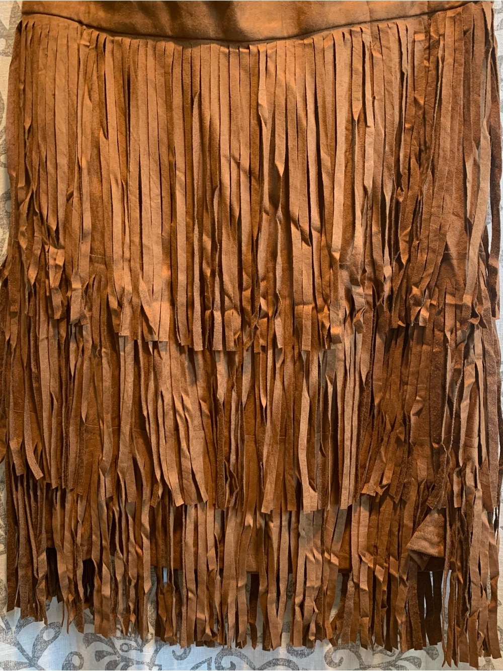 Brown Faux Suede Fringe Mini Skirt